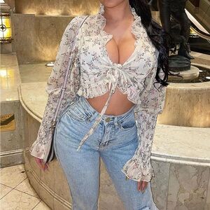 Stroll The Park Floral Top - Ivory/Combo